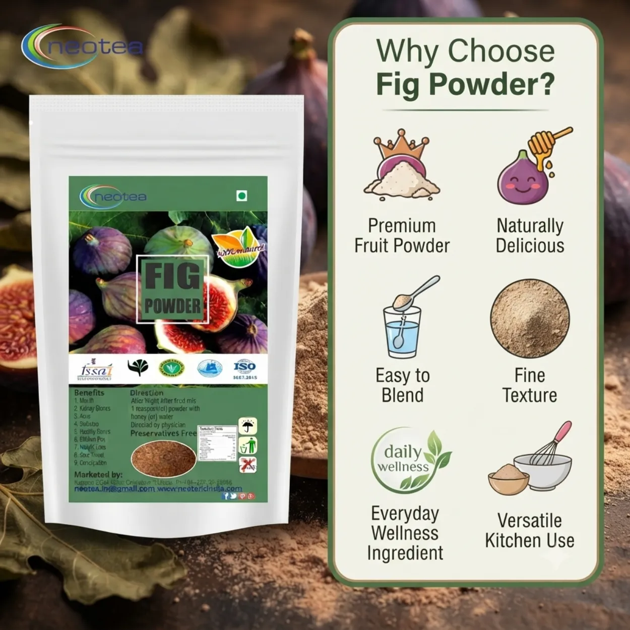 Fig Powder 100% Natural Dried Fig Powder | Anjeer Powder | Rich in Natural Fibre | Supports Digestive Wellness & Daily Nutrition | No Added Preservatives | Herbal Wellness Powder