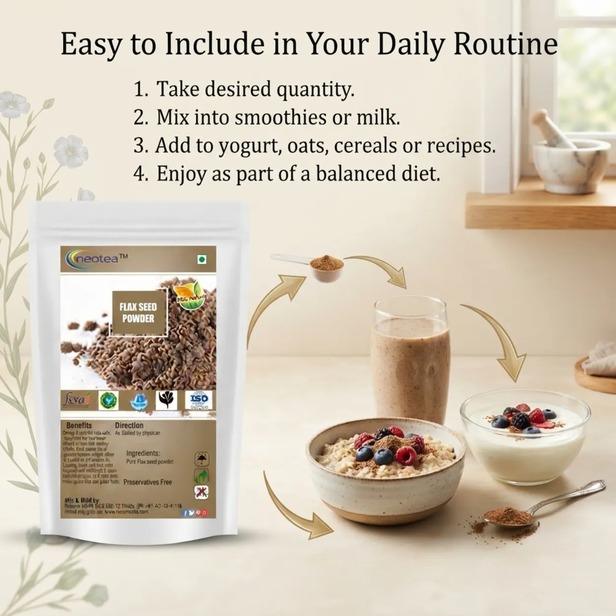 Flax Seed Powder | 100% Natural & Pure Alsi Powder | Ground Flax Seeds for Smoothies, Breakfast, Baking & Everyday Wellness | Plant-Based Superfood