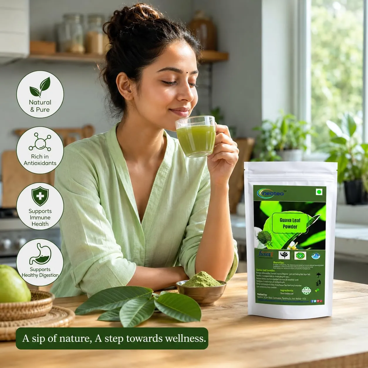 Guava Leaf Powder 100% Natural Dried Guava Leaves Powder, Finely Ground Herbal Leaf Powder, Traditionally Used Botanical Ingredient, No Artificial Colours or Preservatives