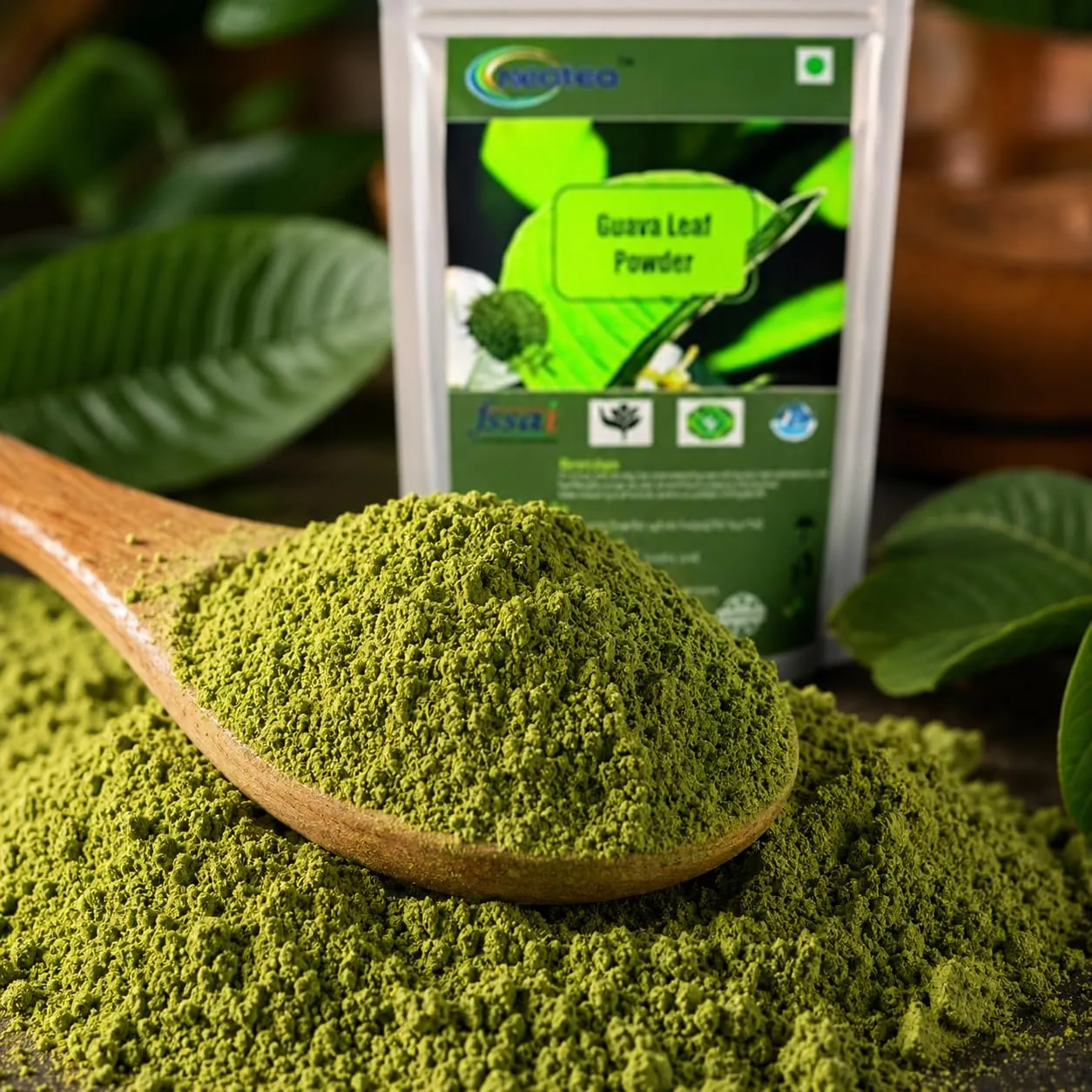 Guava Leaf Powder 100% Natural Dried Guava Leaves Powder, Finely Ground Herbal Leaf Powder, Traditionally Used Botanical Ingredient, No Artificial Colours or Preservatives