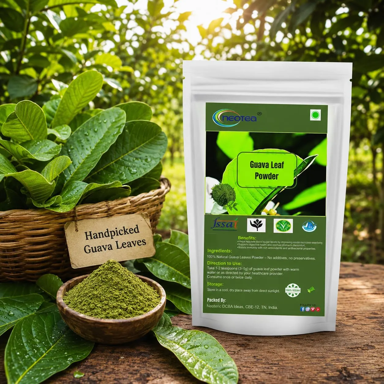 Guava Leaf Powder 100% Natural Dried Guava Leaves Powder, Finely Ground Herbal Leaf Powder, Traditionally Used Botanical Ingredient, No Artificial Colours or Preservatives