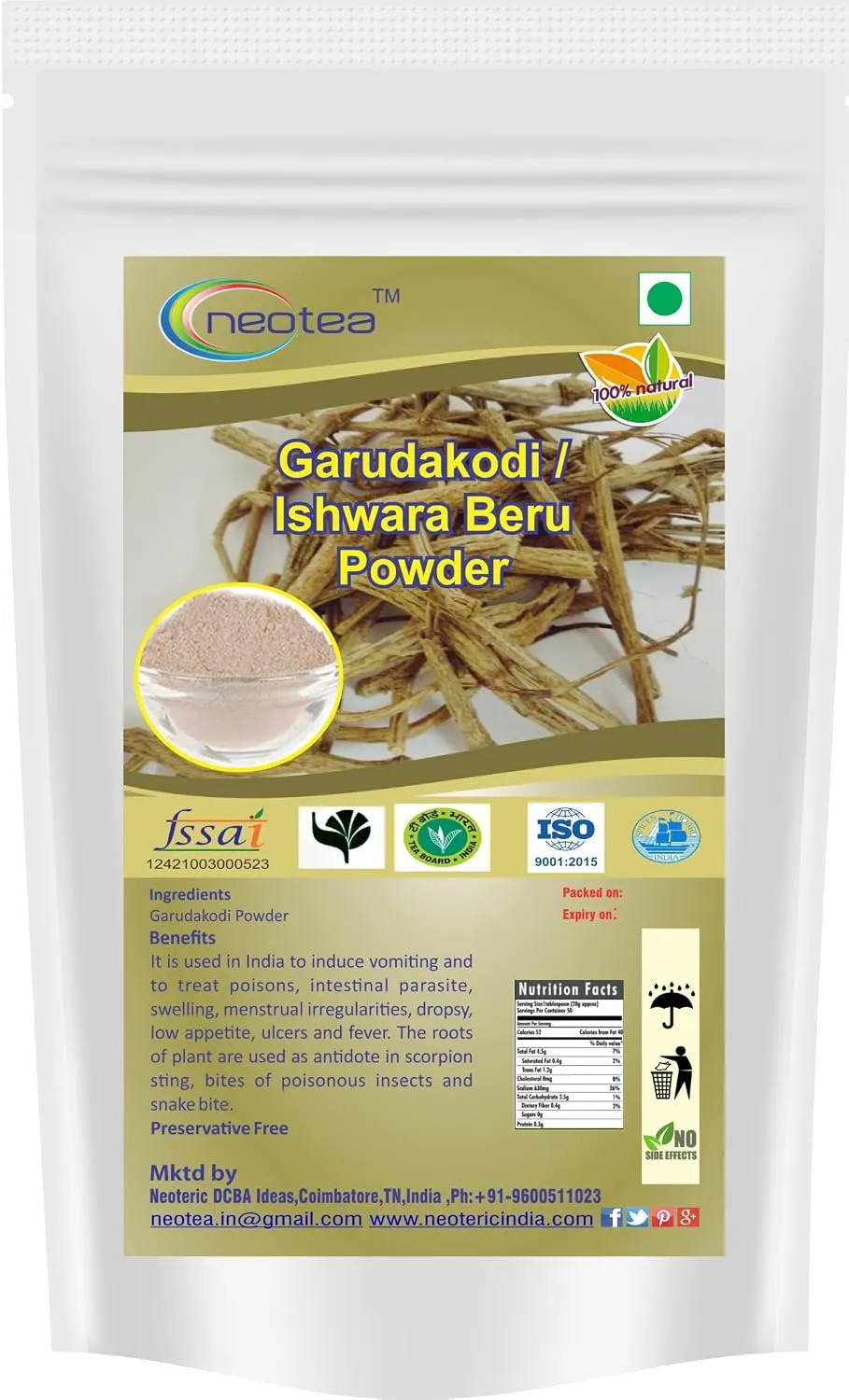 Flax Isvarmul Powder | Garudakodi / Ishwara Beru / Esvaraveru / Sampsun Root Powder | 100% Pure & Natural Herbal Supplement for Wellness, Detox, and Traditional Use | Ayurvedic Root Powder