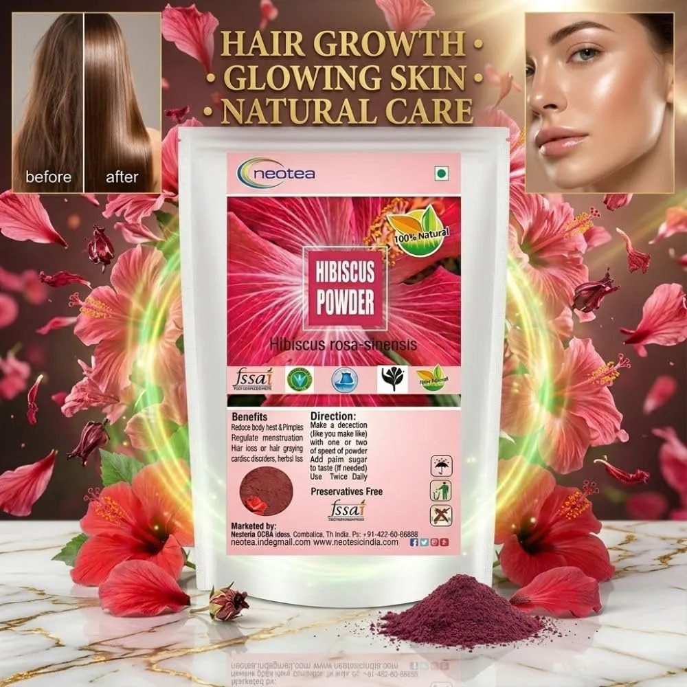 Hibiscus Flower Powder 100% Natural Dried Hibiscus Flowers | Herbal Floral Powder for Hair & Skin Care, DIY Face & Hair Packs, Natural Wellness & Beauty Care