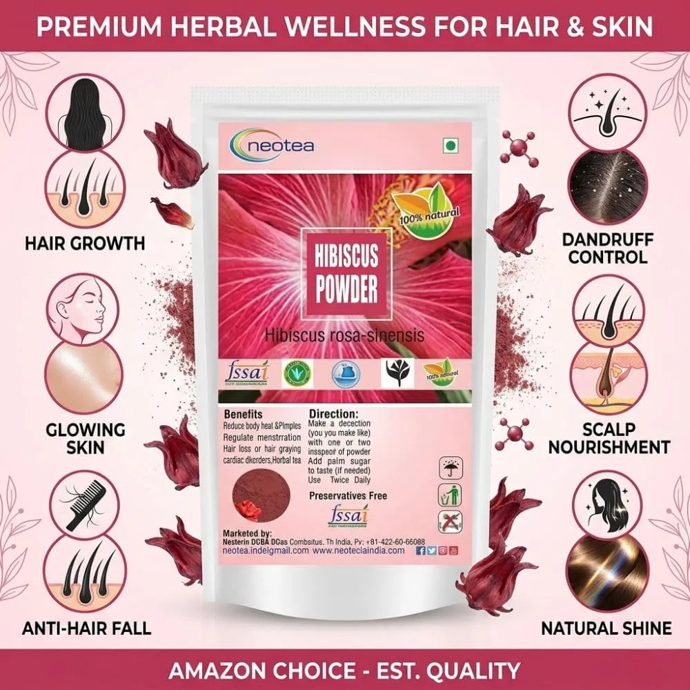 Hibiscus Flower Powder 100% Natural Dried Hibiscus Flowers | Herbal Floral Powder for Hair & Skin Care, DIY Face & Hair Packs, Natural Wellness & Beauty Care