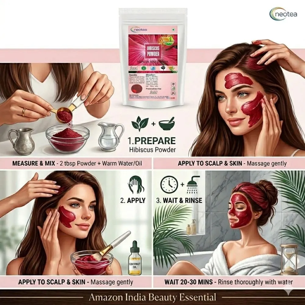 Hibiscus Flower Powder 100% Natural Dried Hibiscus Flowers | Herbal Floral Powder for Hair & Skin Care, DIY Face & Hair Packs, Natural Wellness & Beauty Care