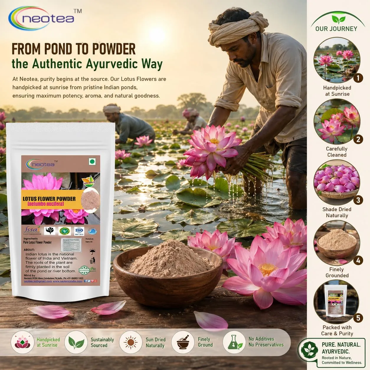 Lotus Flower Petal Powder | Kamal Phool Thamarai Poo | Nelumbo Nucifera | 100% Pure & Natural for Face, Skin & Hair | Hygienically Processed | Herbal Hair Care & Skin Care Solution