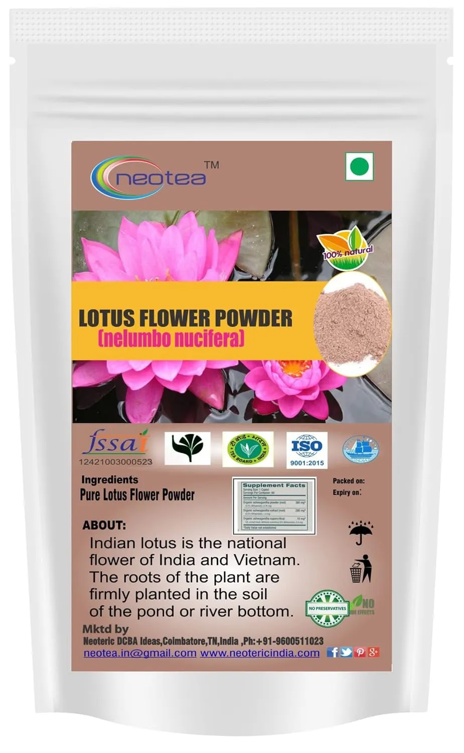 Lotus Flower Petal Powder | Kamal Phool Thamarai Poo | Nelumbo Nucifera | 100% Pure & Natural for Face, Skin & Hair | Hygienically Processed | Herbal Hair Care & Skin Care Solution