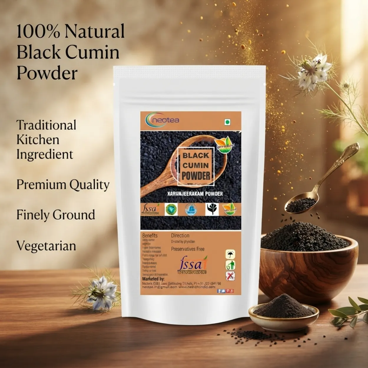 Karunjeeragam Powder | Black Cumin Seed Powder | Nigella Sativa | 100% Natural Herbal Powder | Traditionally Used Spice & Wellness Ingredient