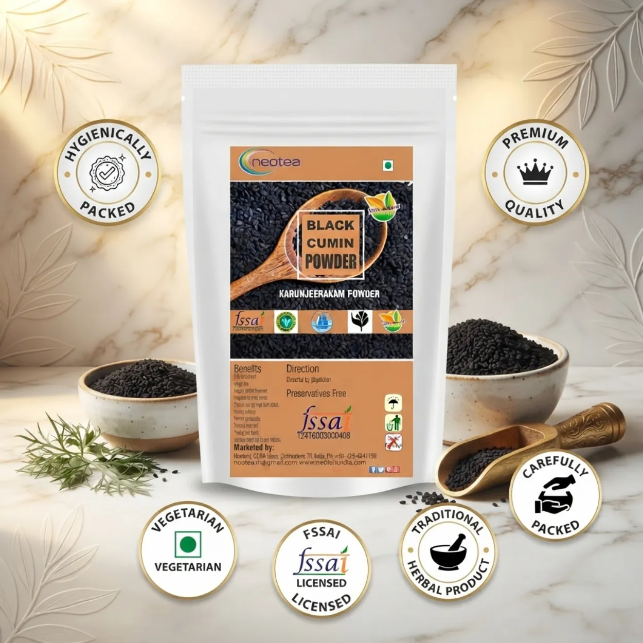 Karunjeeragam Powder | Black Cumin Seed Powder | Nigella Sativa | 100% Natural Herbal Powder | Traditionally Used Spice & Wellness Ingredient