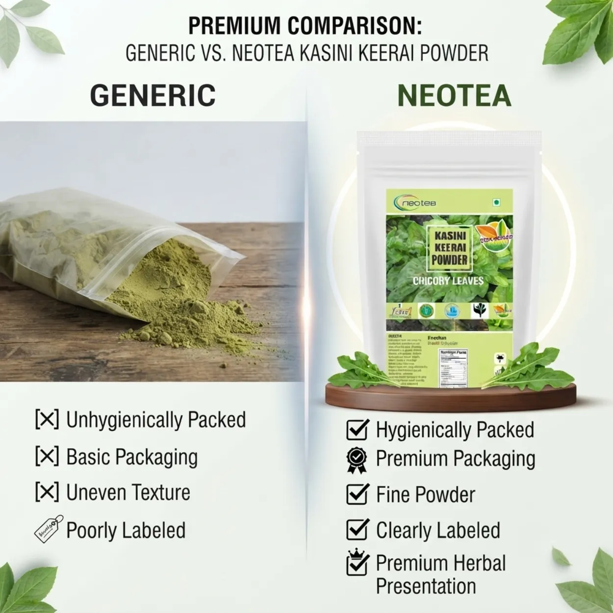 Kasini Keerai Powder | Chicory Greens Powder | Cichorium Intybus Leaf Powder | 100% Natural Herbal Powder | Traditional Wellness Ingredient | Easy to Use