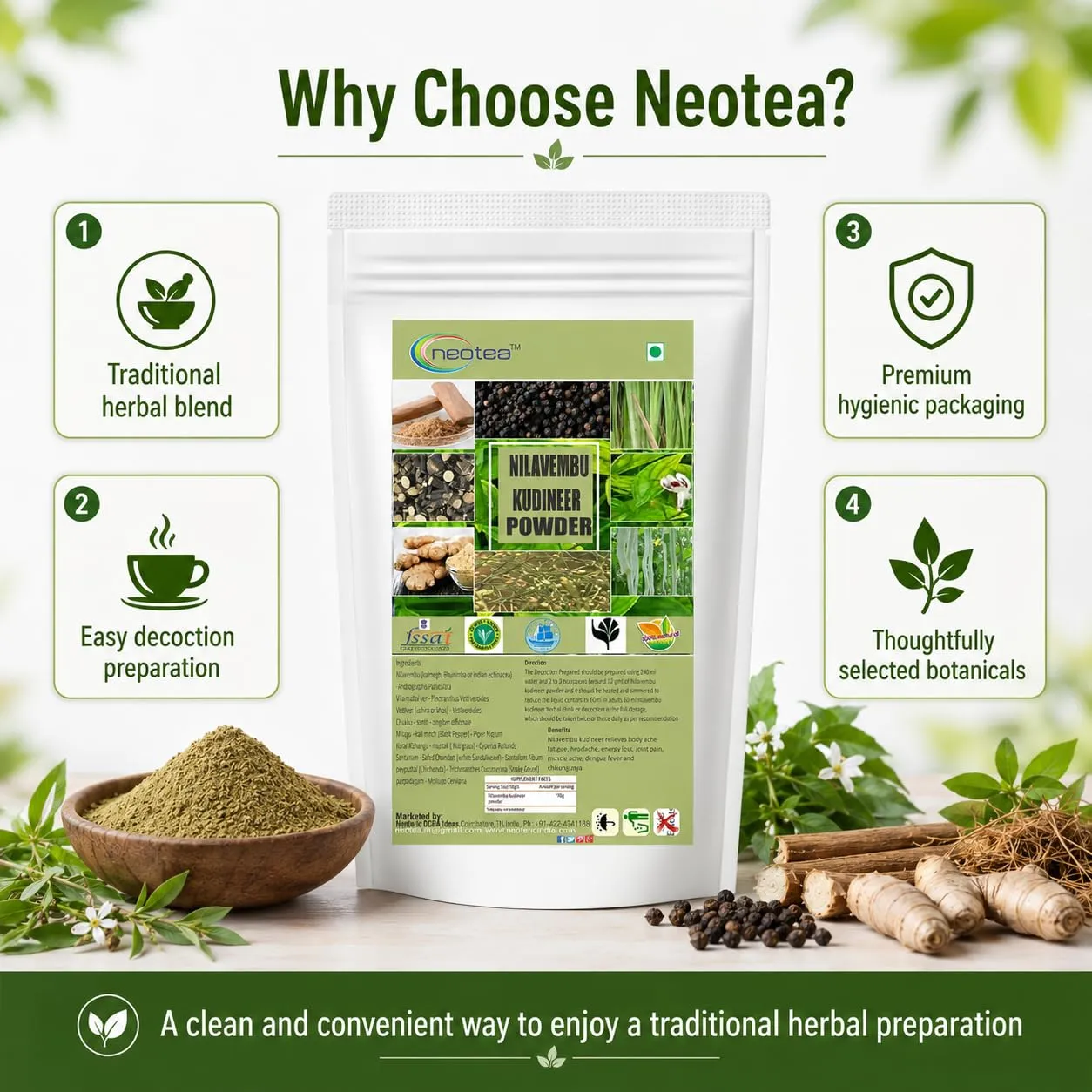 Nilavembu Kudineer Powder | Green Chirata Kirayata | Andrographis Paniculata Kalmegh | Siriyanangai Kashayam Chooranam | 100% Pure & Natural Herbal Powder | Directly Sourced from Farmers | Immunity Booster