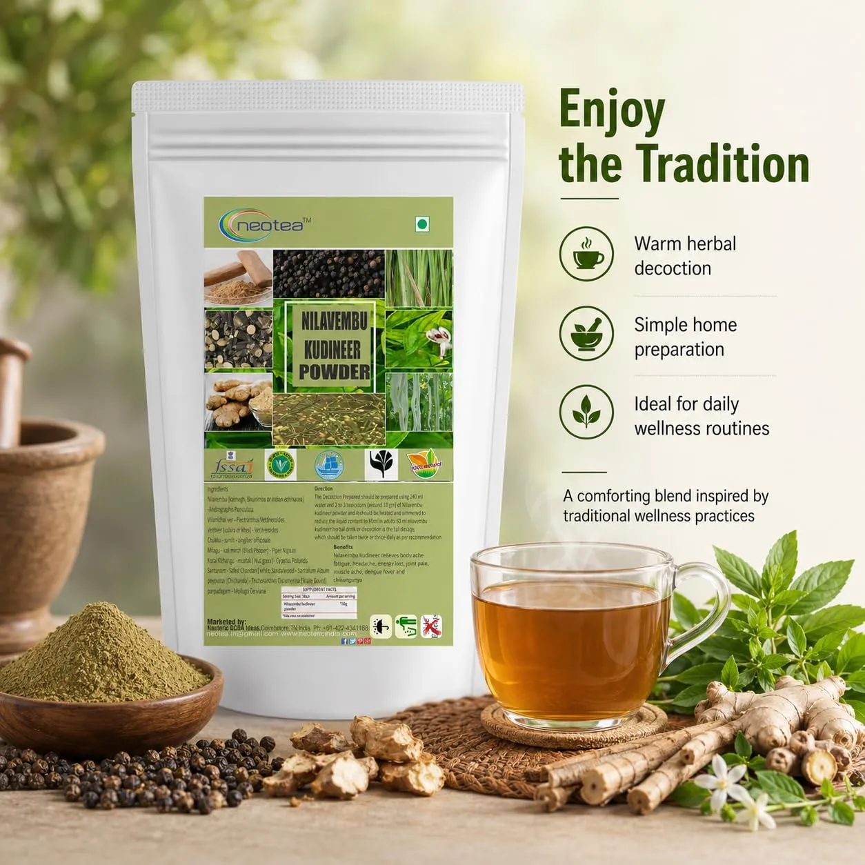 Nilavembu Kudineer Powder | Green Chirata Kirayata | Andrographis Paniculata Kalmegh | Siriyanangai Kashayam Chooranam | 100% Pure & Natural Herbal Powder | Directly Sourced from Farmers | Immunity Booster