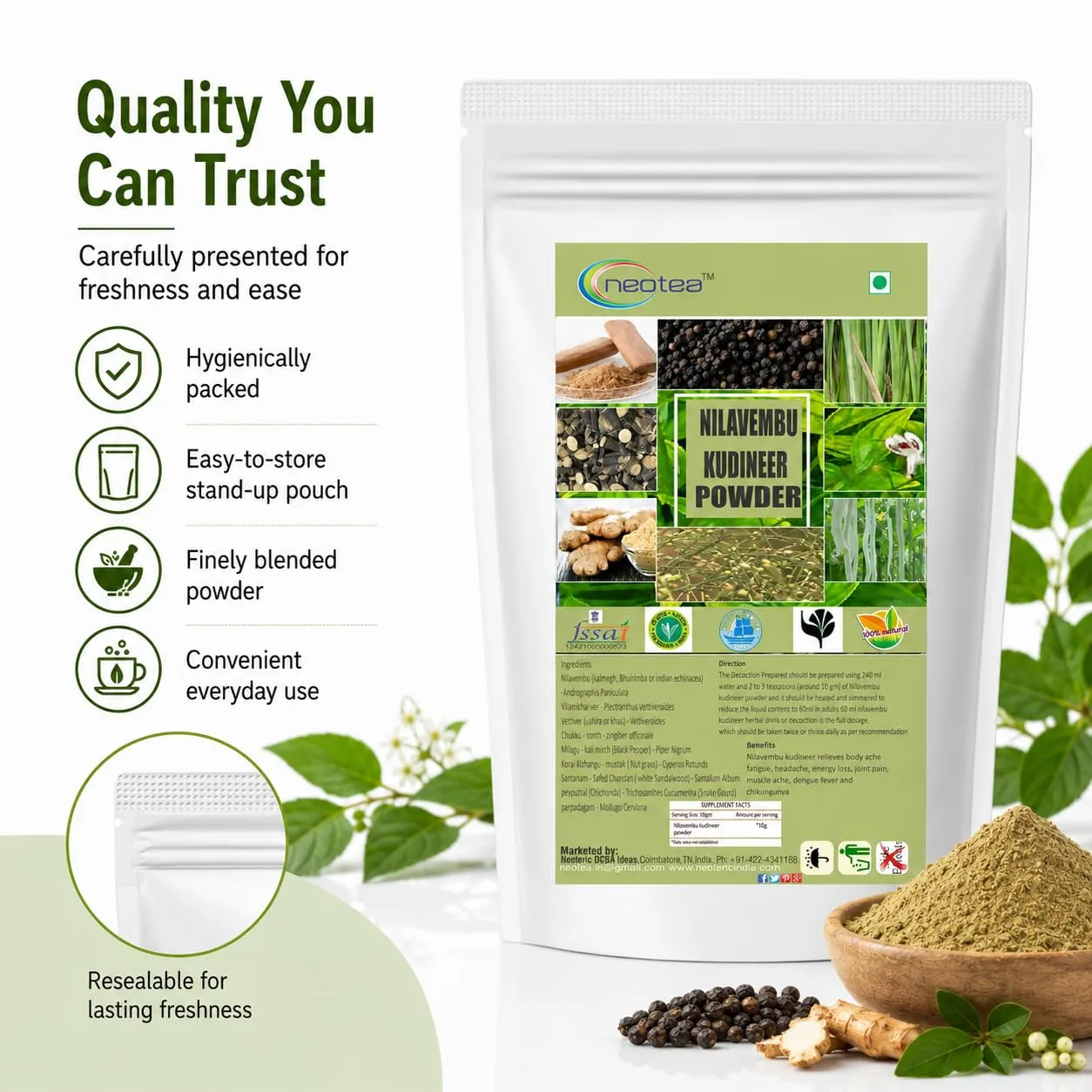 Nilavembu Kudineer Powder | Green Chirata Kirayata | Andrographis Paniculata Kalmegh | Siriyanangai Kashayam Chooranam | 100% Pure & Natural Herbal Powder | Directly Sourced from Farmers | Immunity Booster
