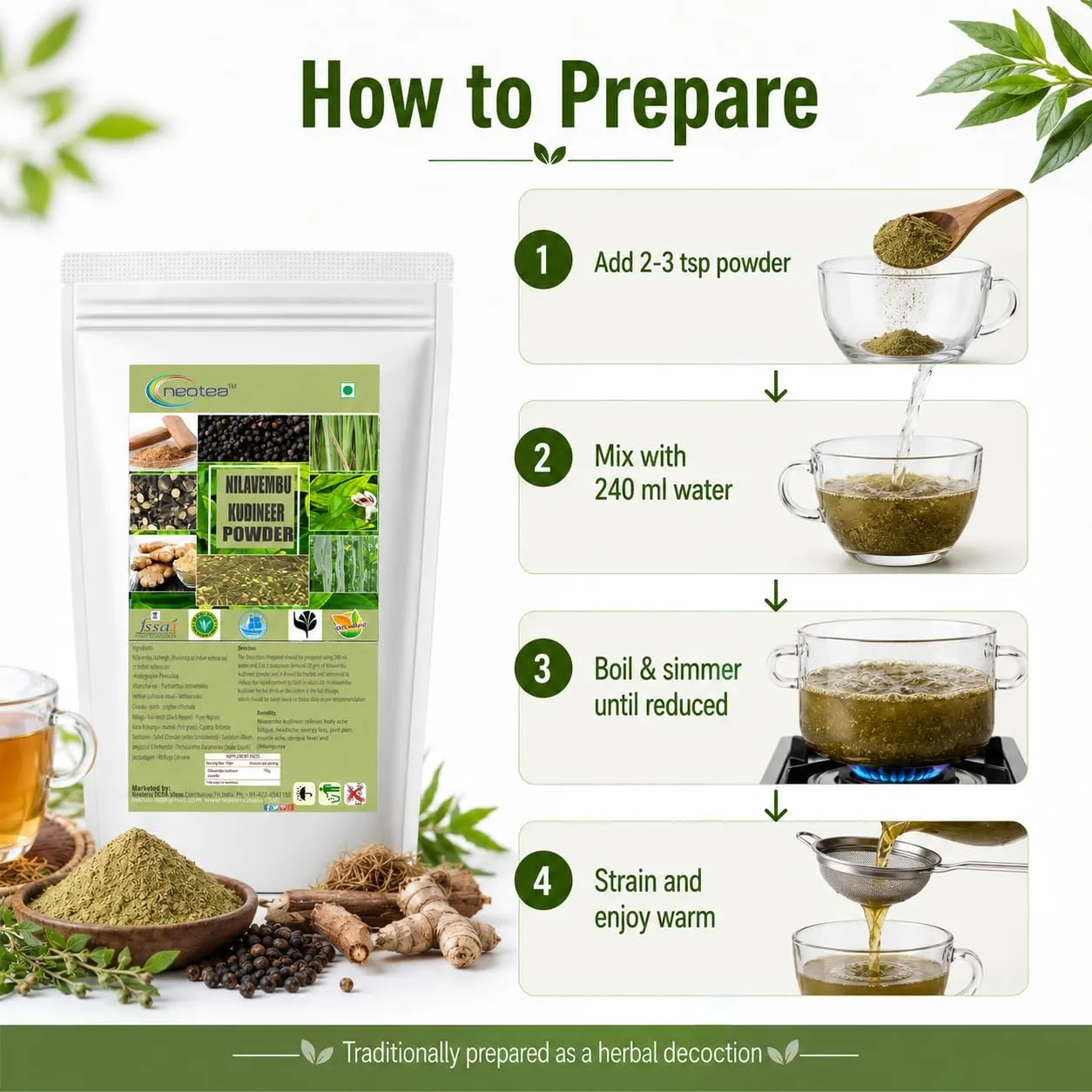Nilavembu Kudineer Powder | Green Chirata Kirayata | Andrographis Paniculata Kalmegh | Siriyanangai Kashayam Chooranam | 100% Pure & Natural Herbal Powder | Directly Sourced from Farmers | Immunity Booster