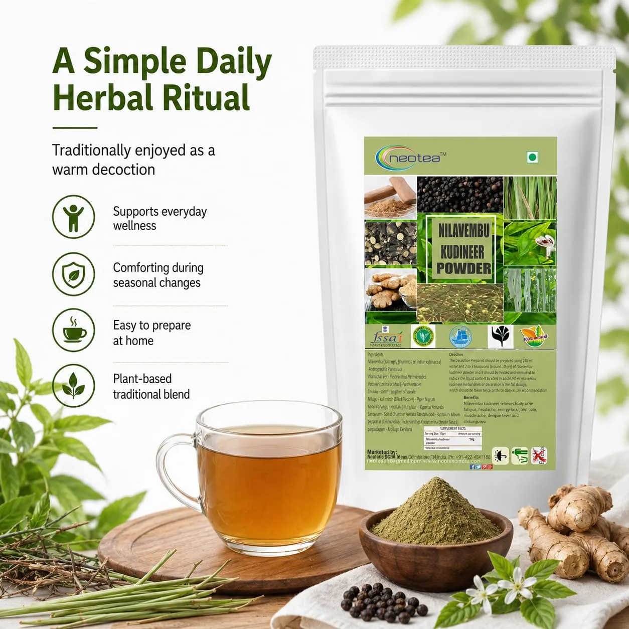 Nilavembu Kudineer Powder | Green Chirata Kirayata | Andrographis Paniculata Kalmegh | Siriyanangai Kashayam Chooranam | 100% Pure & Natural Herbal Powder | Directly Sourced from Farmers | Immunity Booster