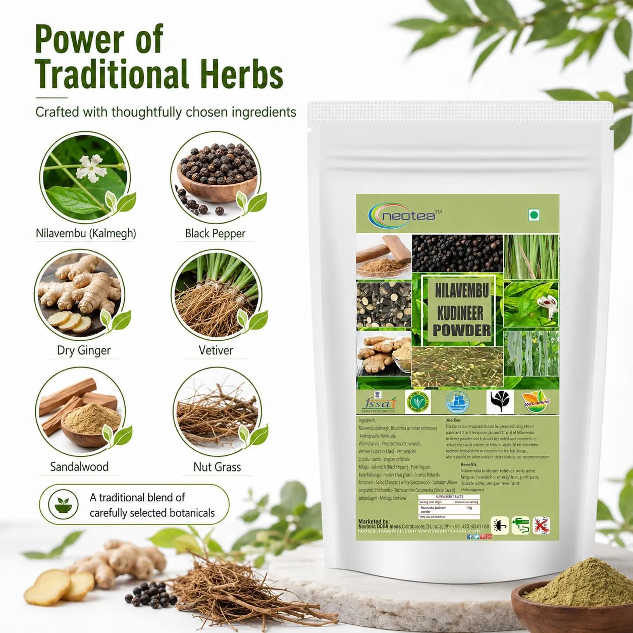 Nilavembu Kudineer Powder | Green Chirata Kirayata | Andrographis Paniculata Kalmegh | Siriyanangai Kashayam Chooranam | 100% Pure & Natural Herbal Powder | Directly Sourced from Farmers | Immunity Booster