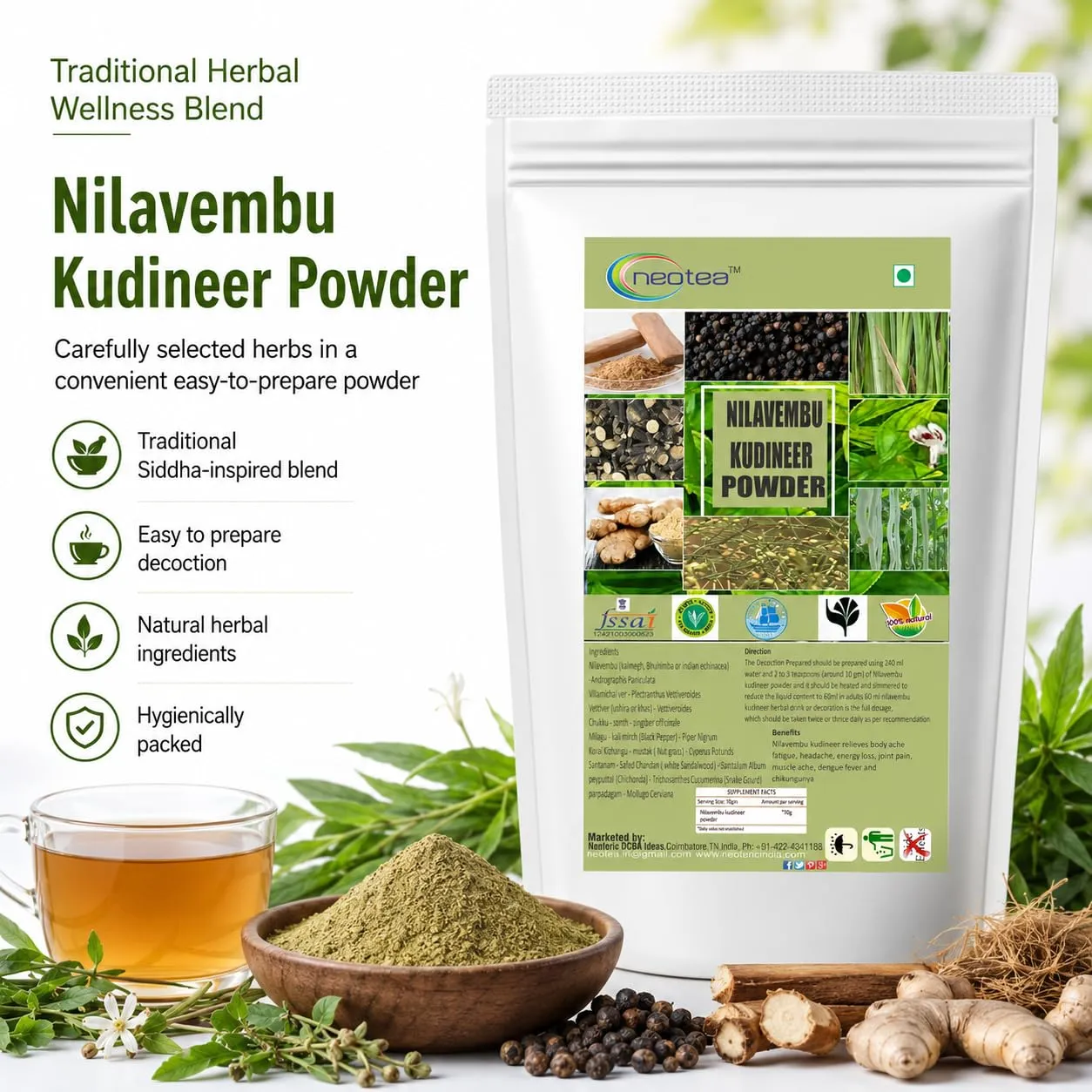 Nilavembu Kudineer Powder | Green Chirata Kirayata | Andrographis Paniculata Kalmegh | Siriyanangai Kashayam Chooranam | 100% Pure & Natural Herbal Powder | Directly Sourced from Farmers | Immunity Booster