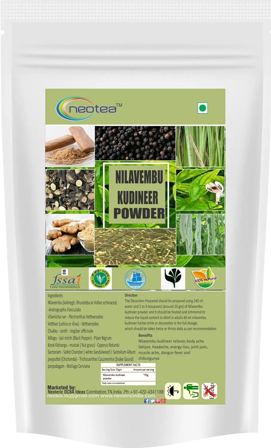 Nilavembu Kudineer Powder | Green Chirata Kirayata | Andrographis Paniculata Kalmegh | Siriyanangai Kashayam Chooranam | 100% Pure & Natural Herbal Powder | Directly Sourced from Farmers | Immunity Booster