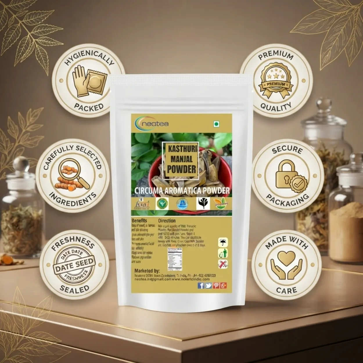 Kasthuri Manjal Powder 100% Natural Wild Turmeric Kasturi Haldi Powder for Skin Care, Traditional Herbal Beauty Care, Face Pack & Bath Rituals, Pure Kasthuri Manjal
