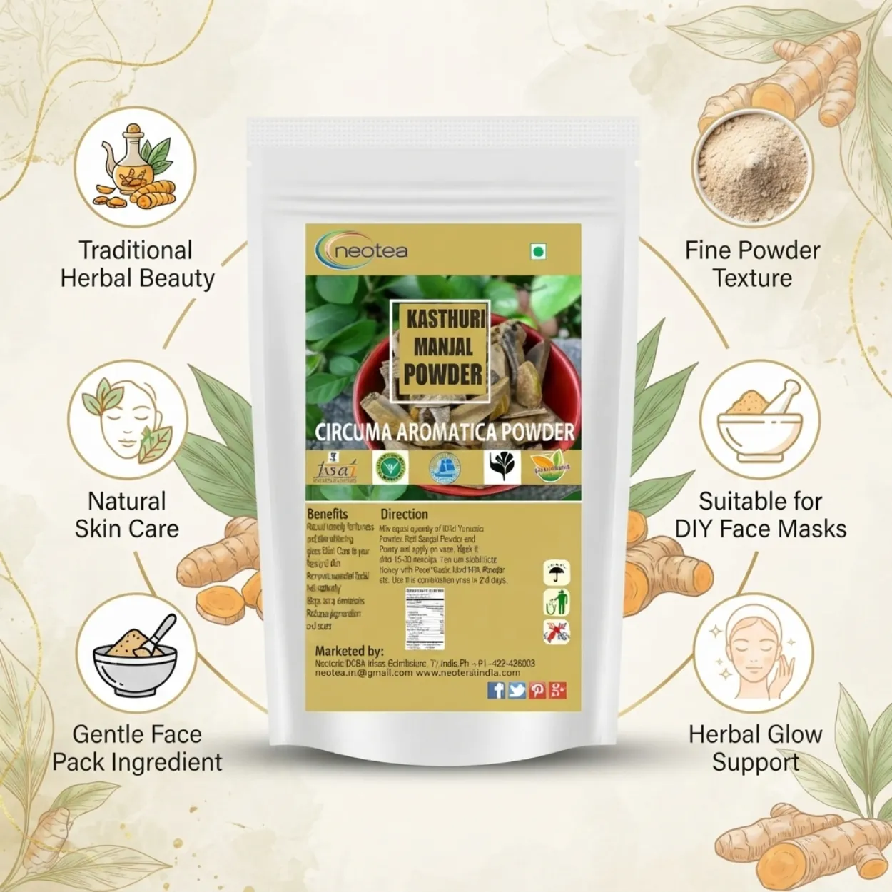 Kasthuri Manjal Powder 100% Natural Wild Turmeric Kasturi Haldi Powder for Skin Care, Traditional Herbal Beauty Care, Face Pack & Bath Rituals, Pure Kasthuri Manjal