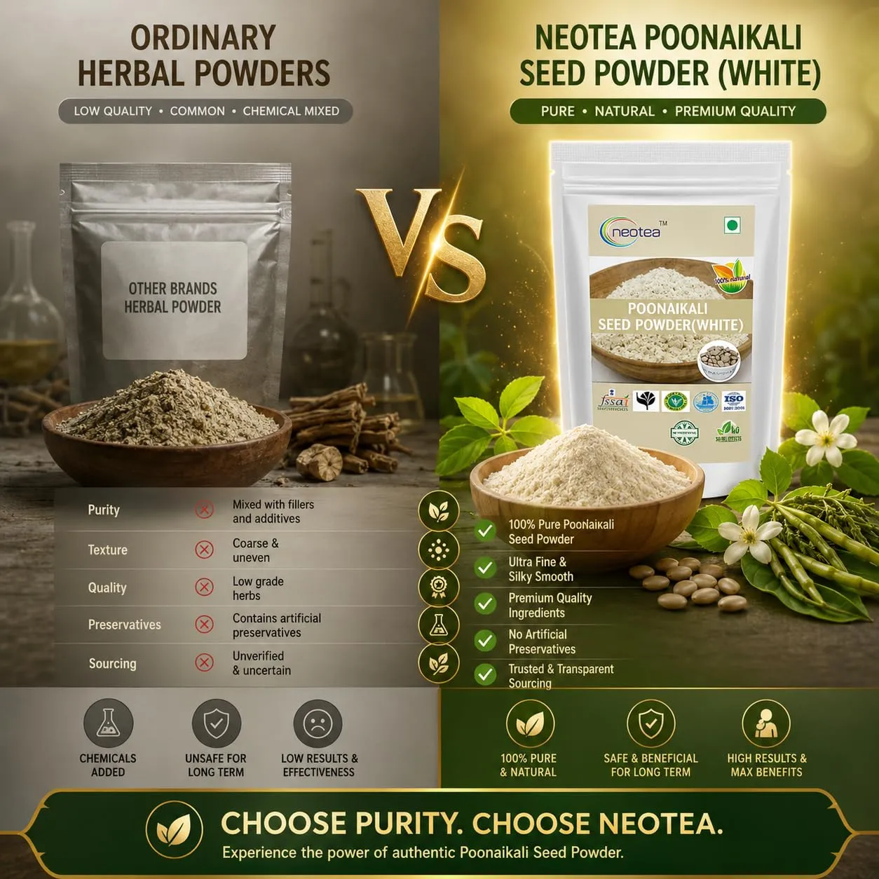 Poonaikali Seed White Powder | Mucuna Pruriens Velvet Bean Powder | Kaunch, Kapikachhu, Dulagondi, Naikkuram (White) | Natural Herbal Supplement for Stamina, Vitality & Reproductive Health | 100% Pure & Chemical-Free