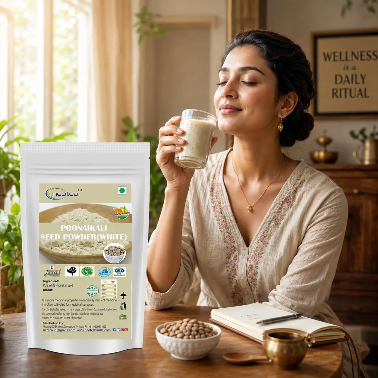 Poonaikali Seed White Powder | Mucuna Pruriens Velvet Bean Powder | Kaunch, Kapikachhu, Dulagondi, Naikkuram (White) | Natural Herbal Supplement for Stamina, Vitality & Reproductive Health | 100% Pure & Chemical-Free