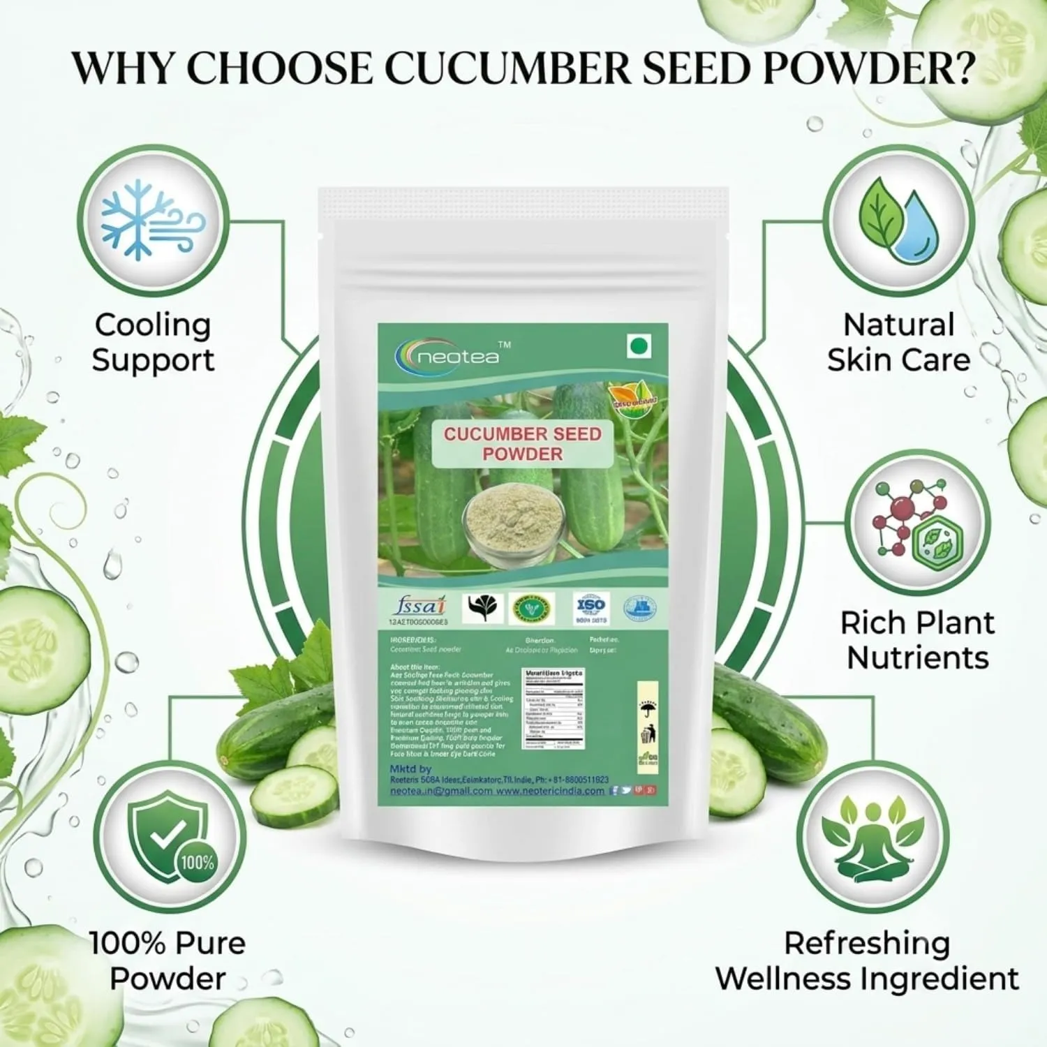 Cucumber Seed Powder 100% Natural, Finely Ground Cucumber Seeds Powder, Plant-Based Ingredient for Smoothies, Drinks, Porridge & Traditional Recipes, Carefully Processed & Packed