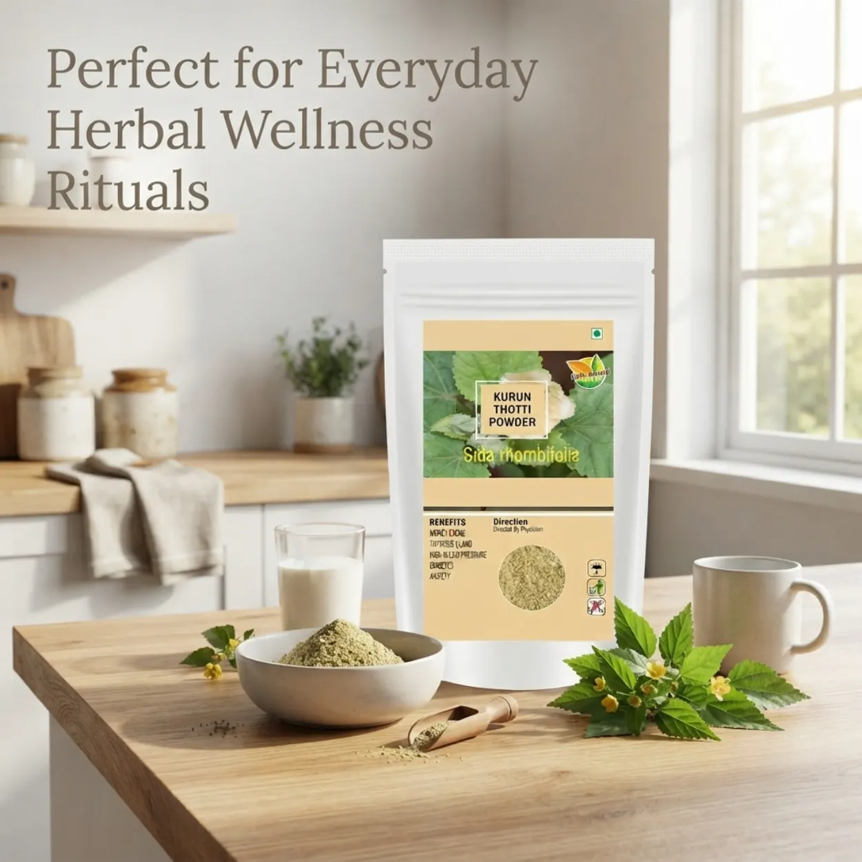 Kurunthotti Powder | Sida cordifolia Herbal Powder | 100% Natural Kurunthotti Root Powder | Traditional Ayurvedic Herb | Plant-Based Wellness Ingredient | No Added Preservatives