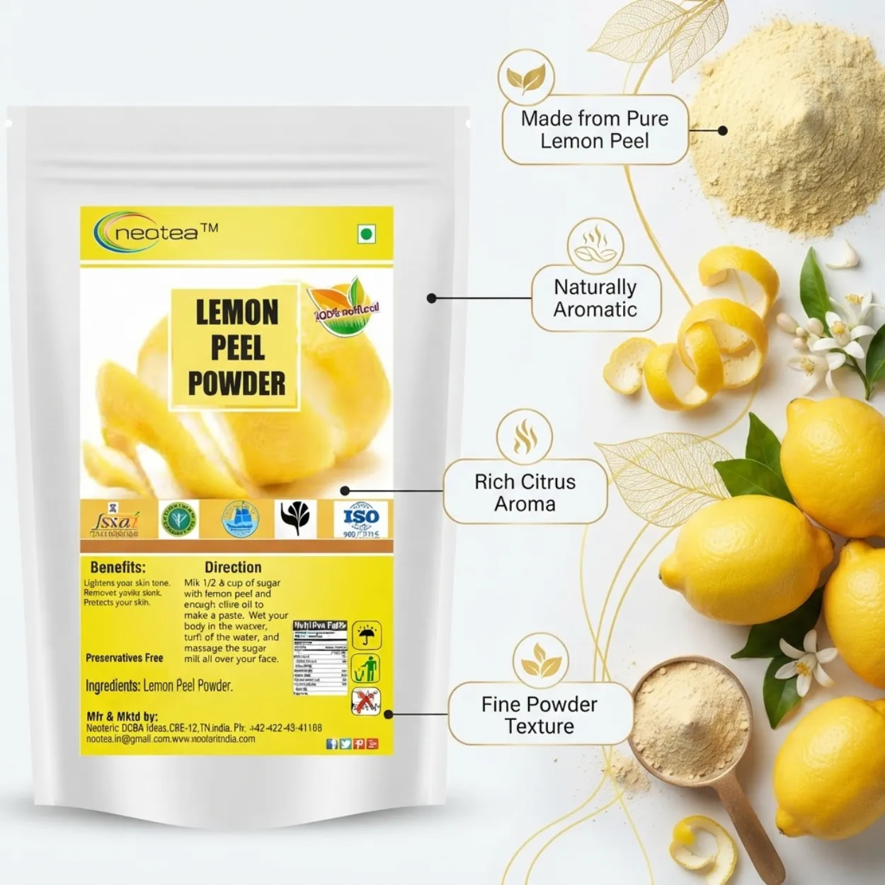 Lemon Peel Powder 100% Natural Dried Lemon Peel Powder | Citrus Peel Powder for DIY Beauty & Wellness | Rich in Natural Citrus Aroma | No Preservatives | Herbal Ingredient
