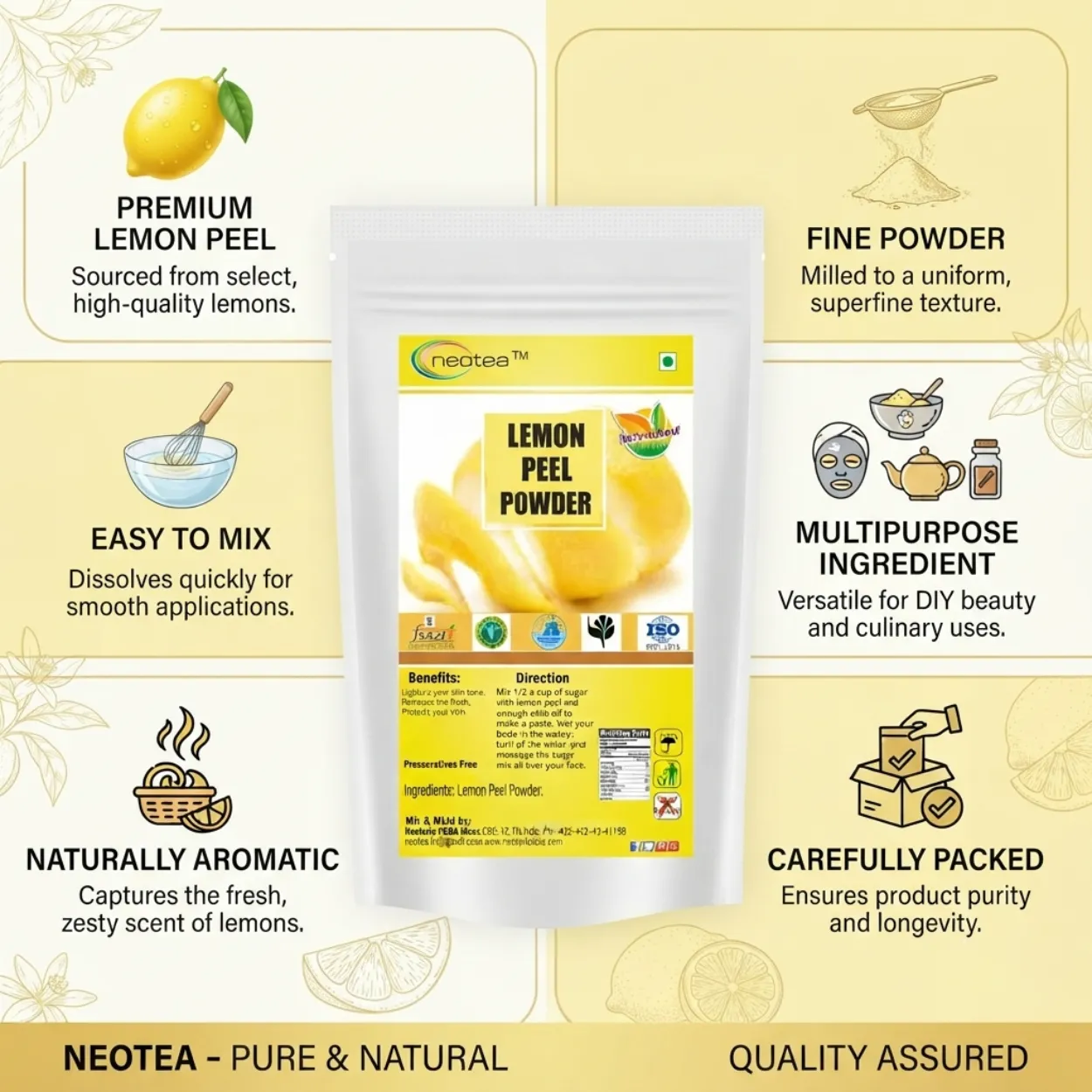 Lemon Peel Powder 100% Natural Dried Lemon Peel Powder | Citrus Peel Powder for DIY Beauty & Wellness | Rich in Natural Citrus Aroma | No Preservatives | Herbal Ingredient
