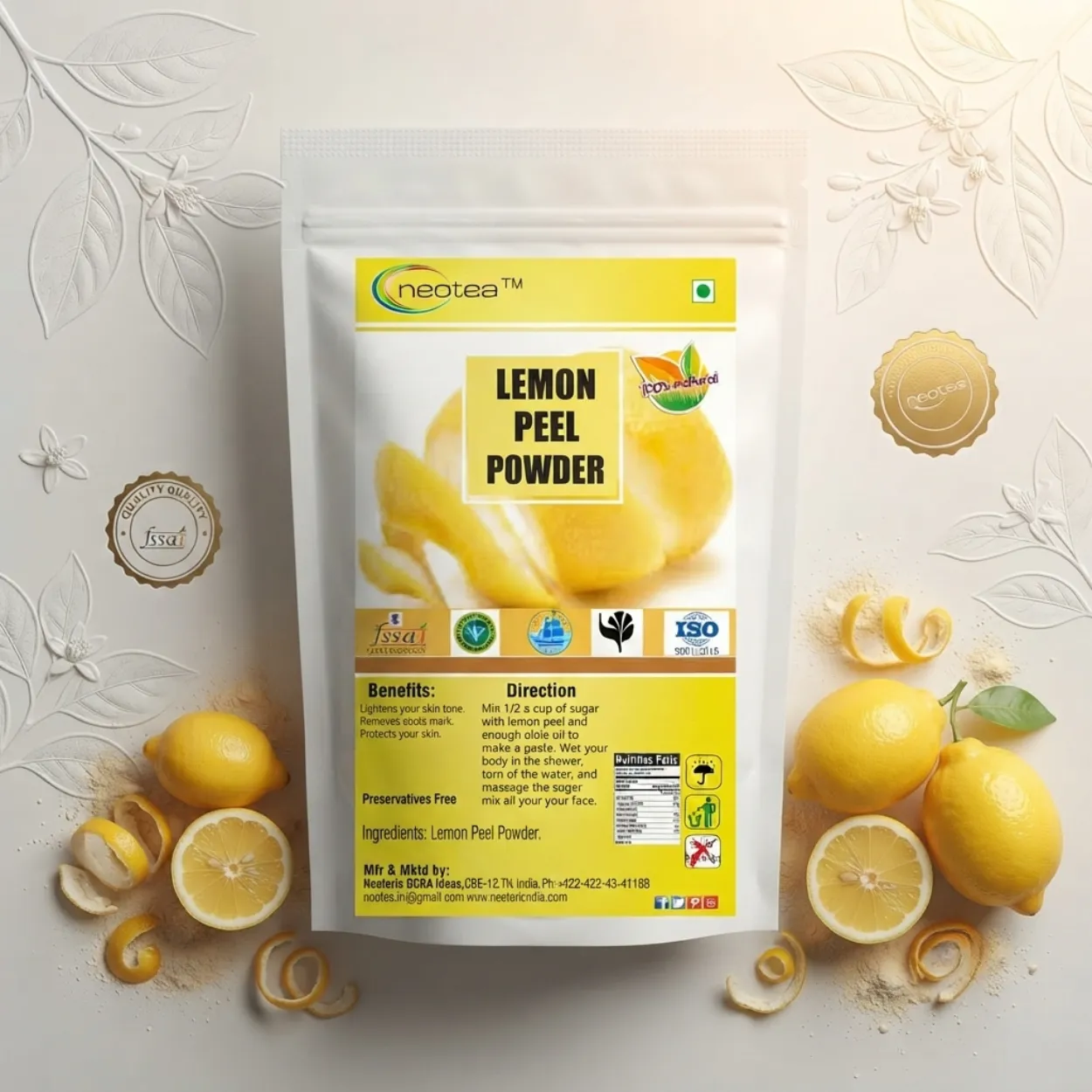 Lemon Peel Powder 100% Natural Dried Lemon Peel Powder | Citrus Peel Powder for DIY Beauty & Wellness | Rich in Natural Citrus Aroma | No Preservatives | Herbal Ingredient