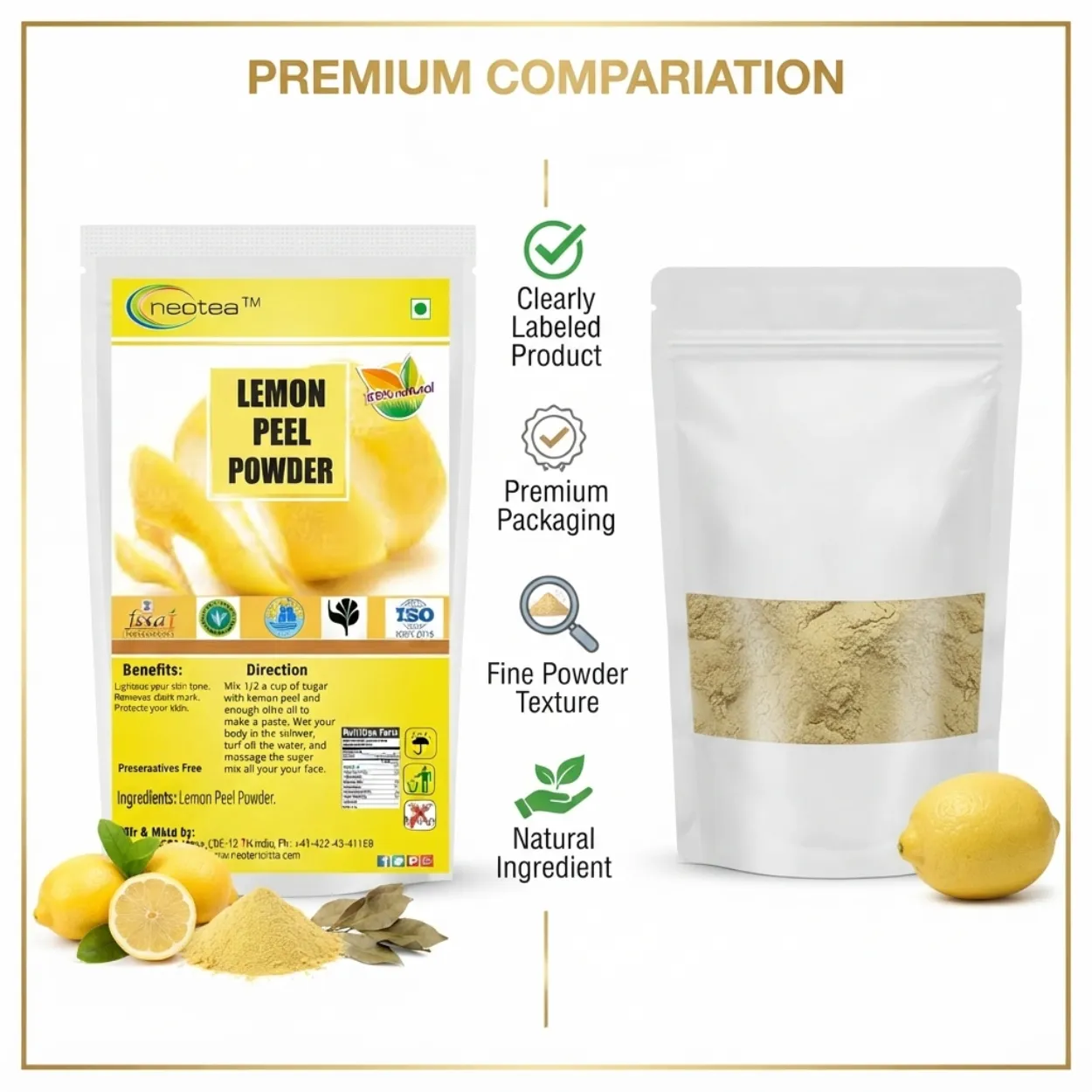 Lemon Peel Powder 100% Natural Dried Lemon Peel Powder | Citrus Peel Powder for DIY Beauty & Wellness | Rich in Natural Citrus Aroma | No Preservatives | Herbal Ingredient