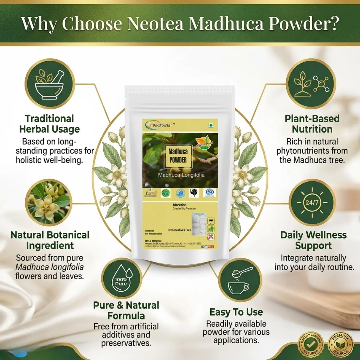 Madhuca Powder 100% Natural Mahua Powder | Madhuca Longifolia Dried Flower Powder | Traditional Herbal Ingredient for Wellness, Natural Nutrition & Daily Lifestyle