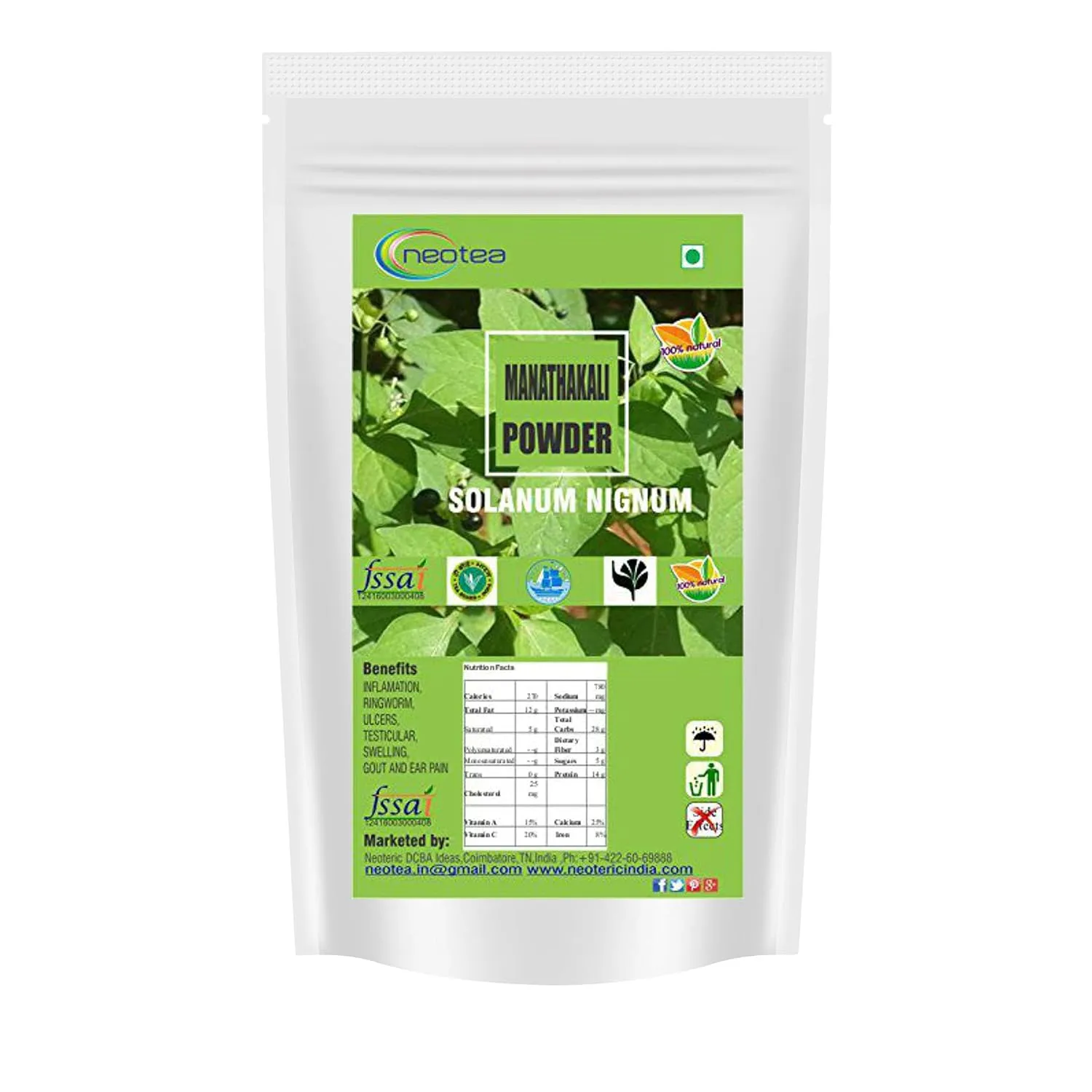 Manathakkali Powder | Black Nightshade Herbal Leaf Powder | Solanum Nigrum | 100% Natural Plant-Based Ingredient | Traditional Wellness & Culinary Use