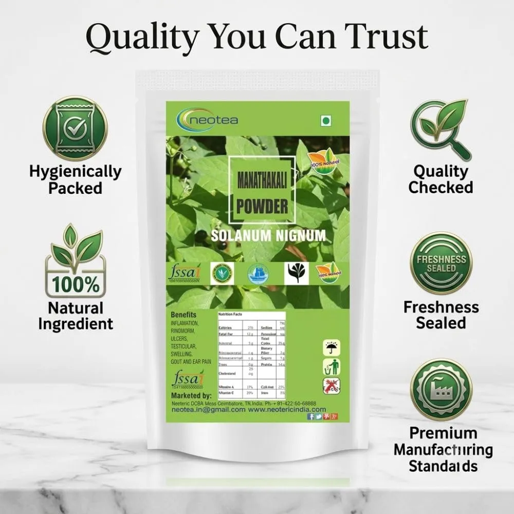 Manathakkali Powder | Black Nightshade Herbal Leaf Powder | Solanum Nigrum | 100% Natural Plant-Based Ingredient | Traditional Wellness & Culinary Use