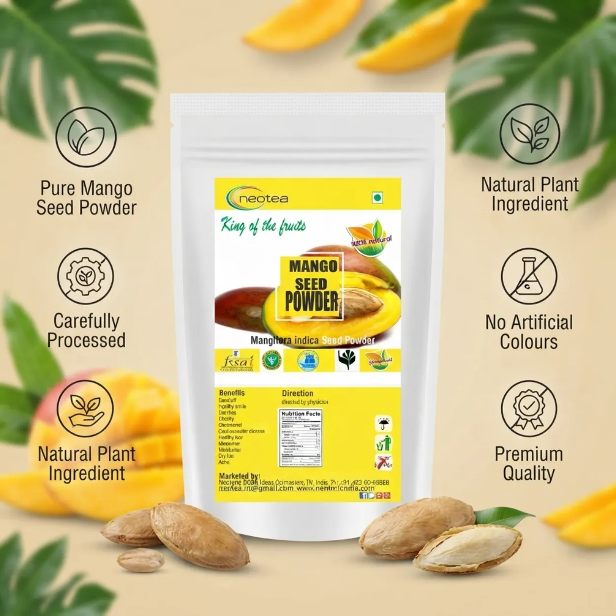 Mango Seed Powder 100% Natural & Pure, Dried Mango Kernel Powder, Traditional Herbal Ingredient for Daily Wellness, Smoothies, Drinks & Home Use