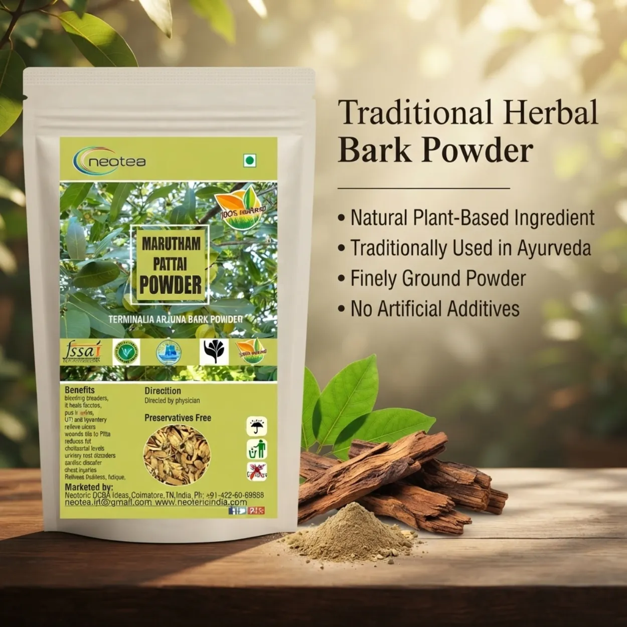 Marutham Pattai Powder | Marutham Pattai Herbal Powder | Terminalia Arjuna Bark Powder | Natural Ayurvedic Herb | Traditionally Used Herbal Ingredient