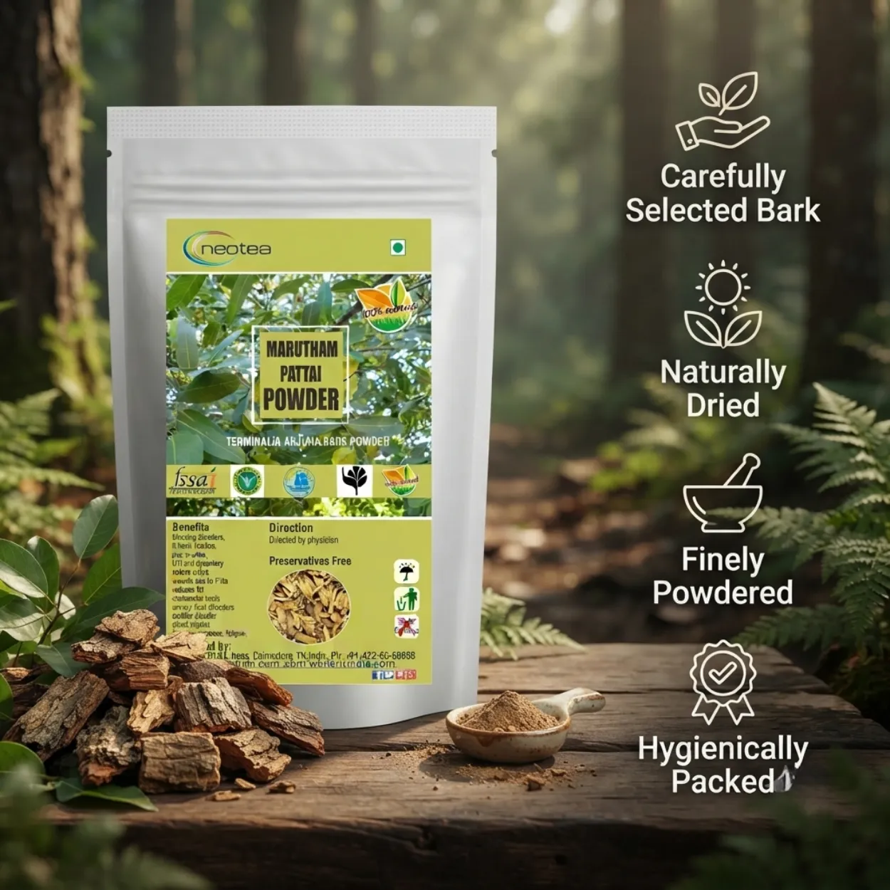 Marutham Pattai Powder | Marutham Pattai Herbal Powder | Terminalia Arjuna Bark Powder | Natural Ayurvedic Herb | Traditionally Used Herbal Ingredient