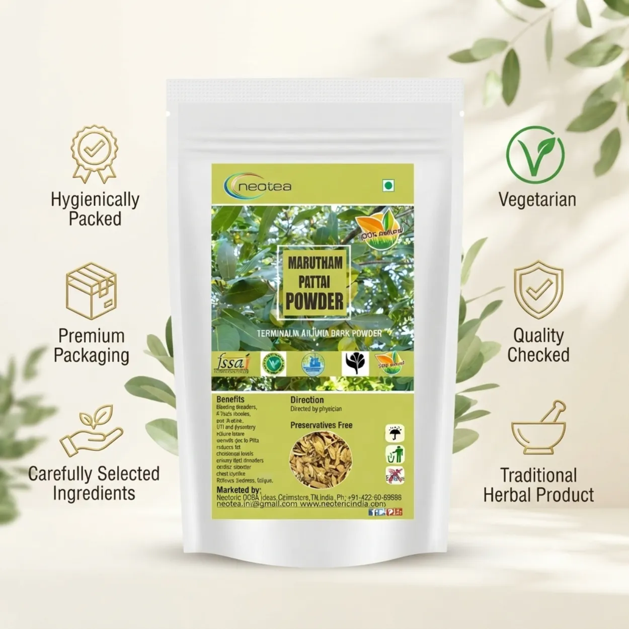 Marutham Pattai Powder | Marutham Pattai Herbal Powder | Terminalia Arjuna Bark Powder | Natural Ayurvedic Herb | Traditionally Used Herbal Ingredient