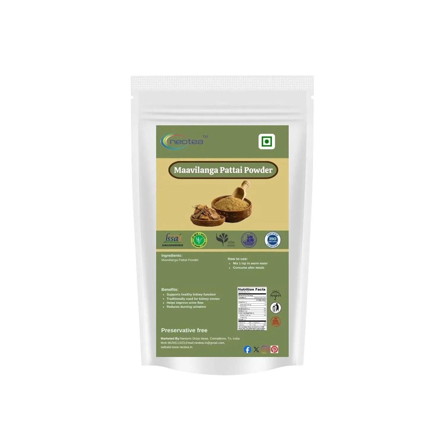 Maavilanga Pattai Powder 100% Natural Maavilanga Bark Powder, Premium Herbal Powder, Traditionally Used Botanical Ingredient, Fine Ground