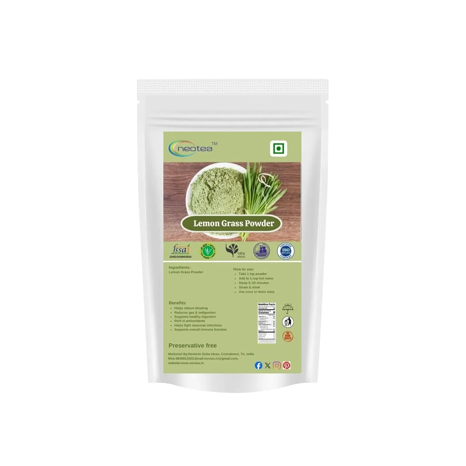 Lemongrass Powder | 100% Natural Dried Lemongrass Powder | Premium Herbal Ingredient for Tea, Cooking, Beverages & Traditional Recipes | Finely Ground, Carefully Packed