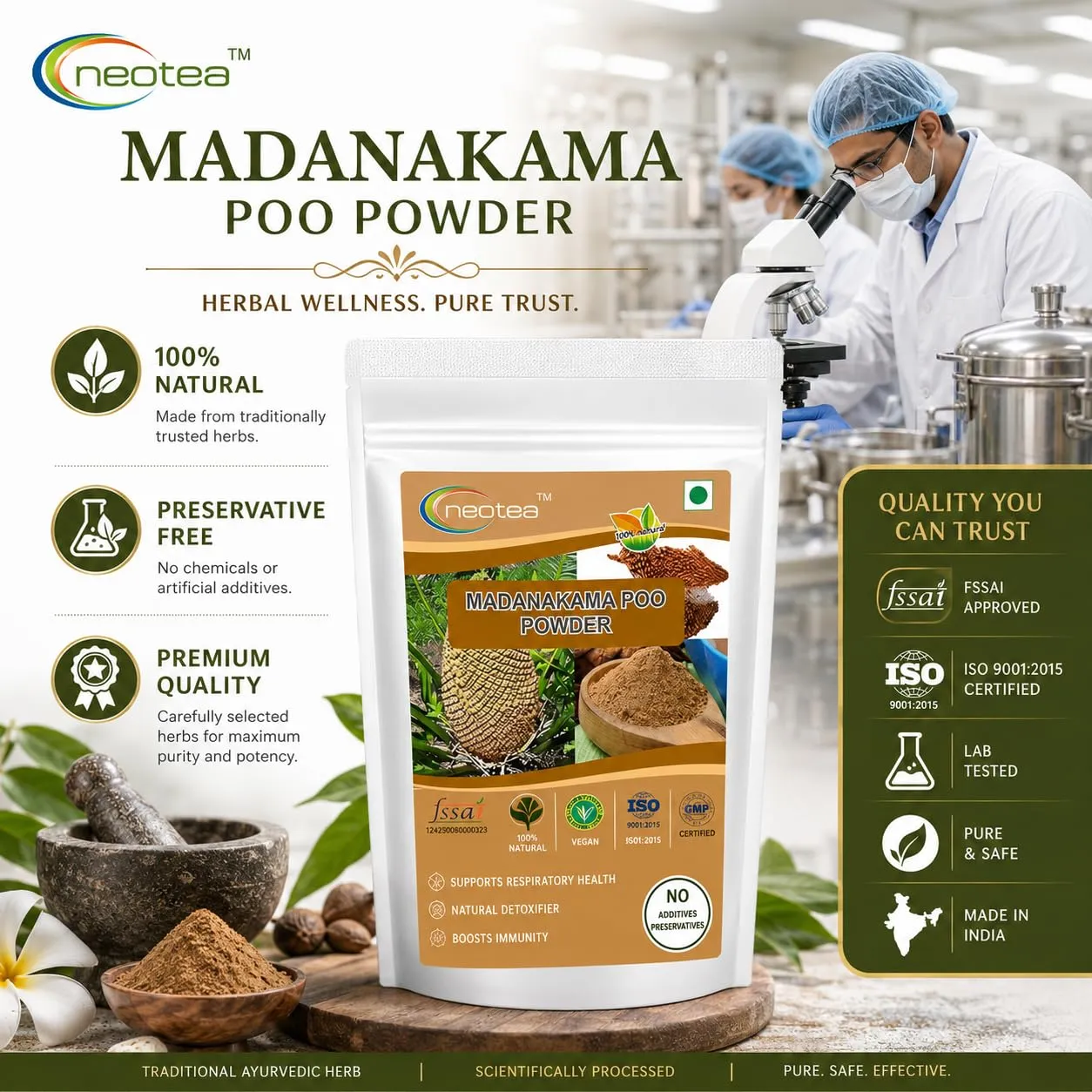 Madhanakama Poo Powder | 100% Natural Dried Flower Powder | Finely Ground Herbal Flower Powder | Traditional Indian Botanical Ingredient | Carefully Processed & Packed