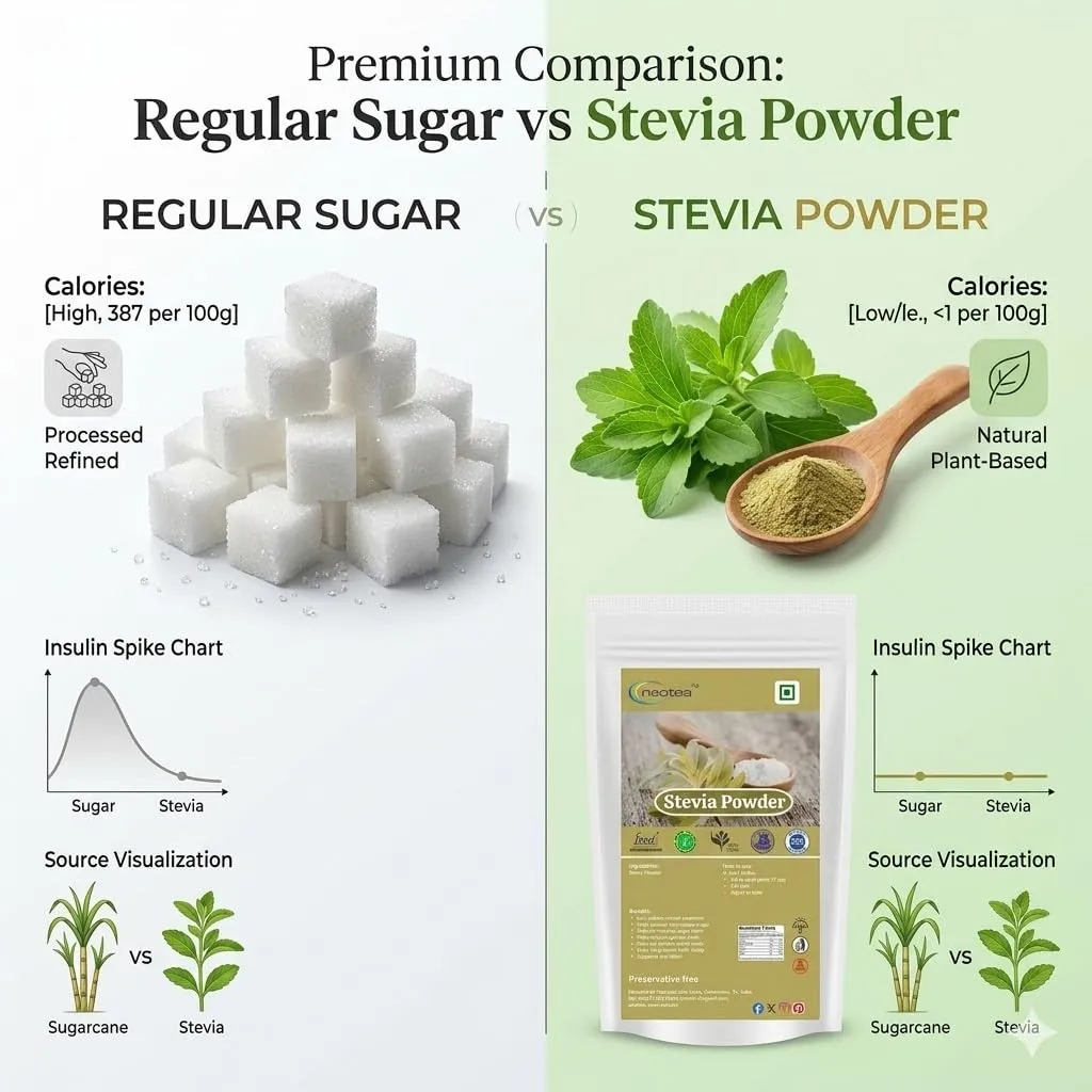 Stevia Powder Natural Sweetener, Plant-Based Sweetening Ingredient, Finely Ground Stevia Leaf Powder for Tea, Coffee, Beverages, Desserts & Everyday Food Preparation, 100% Natural