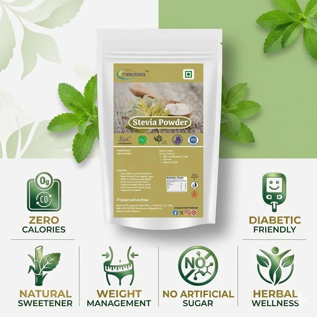 Stevia Powder Natural Sweetener, Plant-Based Sweetening Ingredient, Finely Ground Stevia Leaf Powder for Tea, Coffee, Beverages, Desserts & Everyday Food Preparation, 100% Natural