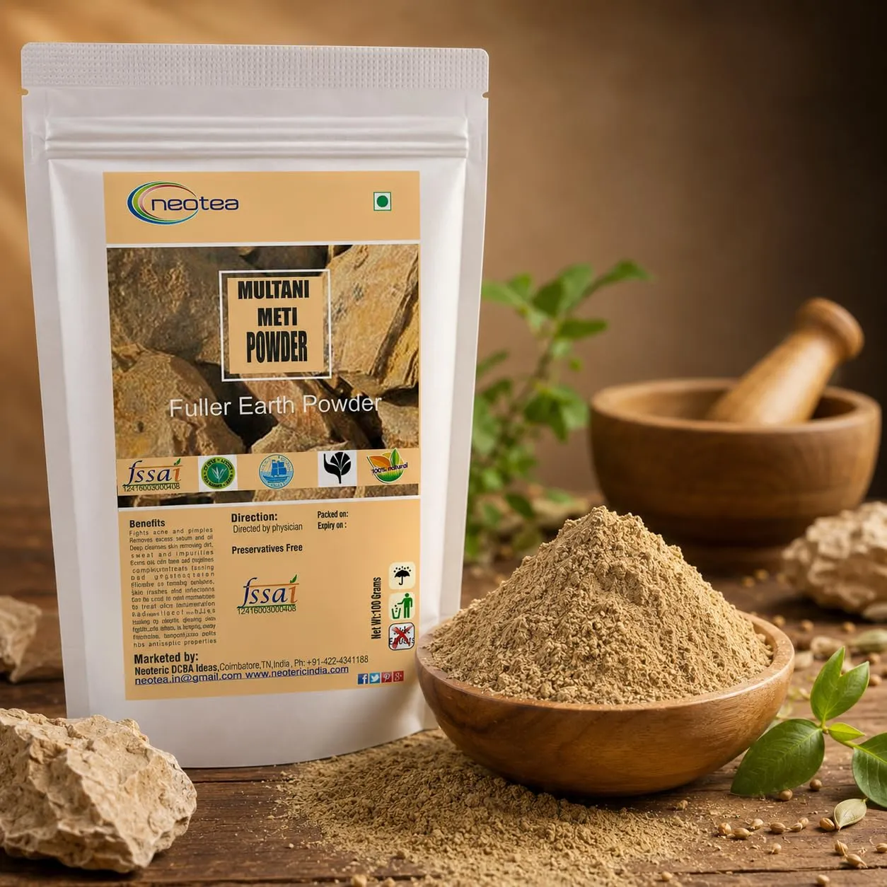 Multani Mitti Powder for Face & Skin | Natural Fuller’s Earth Clay | Deep Cleansing & Oil Absorbing Face Pack | DIY Skincare & Beauty Care | 100% Pure