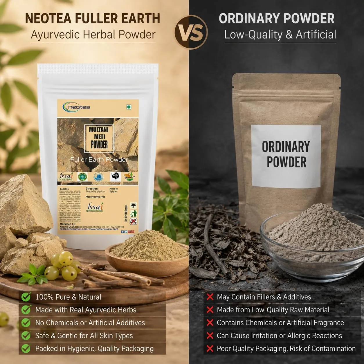 Multani Mitti Powder for Face & Skin | Natural Fuller’s Earth Clay | Deep Cleansing & Oil Absorbing Face Pack | DIY Skincare & Beauty Care | 100% Pure