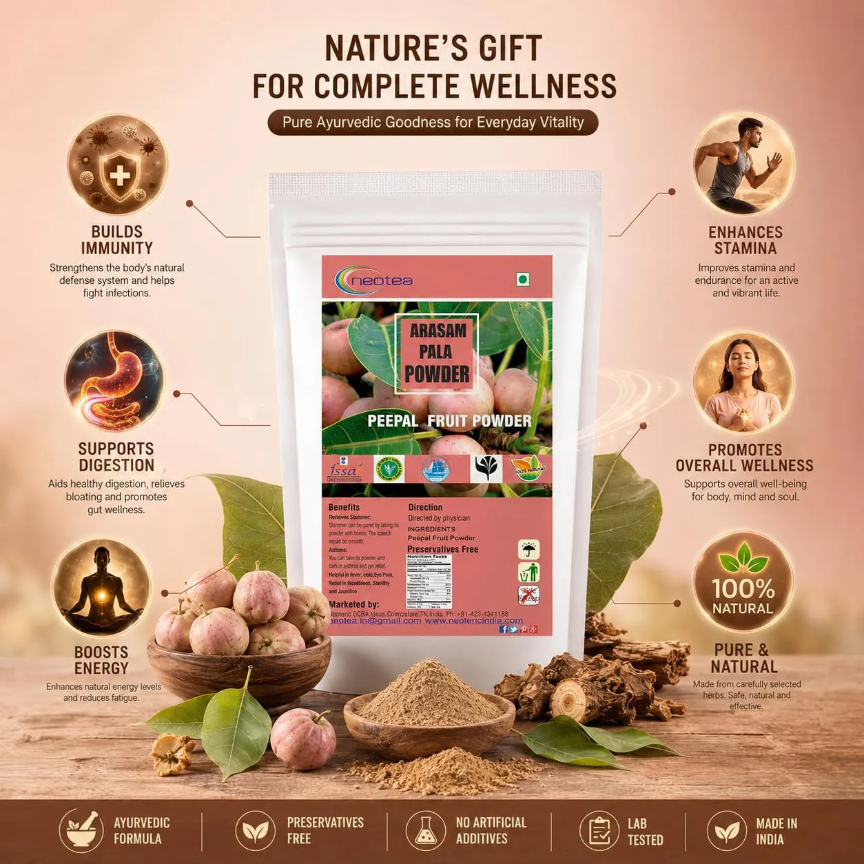 Peepal Tree Fruit Powder | Arasam Pazham Ficus Religiosa | Helpful for Cough Pitta Burning Sensation and Vomiting | 100% Pure and Natural and Sweet | Direct Source From Farmers