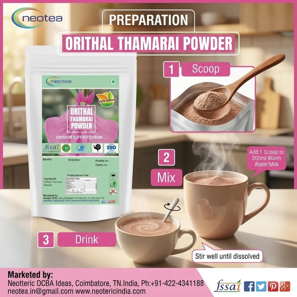 Orithal Thamarai Powder | Spade Flower Hybanthus Enneaspermus | Ratnapurush, Nilakobari, Ratanparas | 100% Natural Herbal Powder | No Added Flavors | Supports Health & Wellness | Boost Stamina for Men and Women