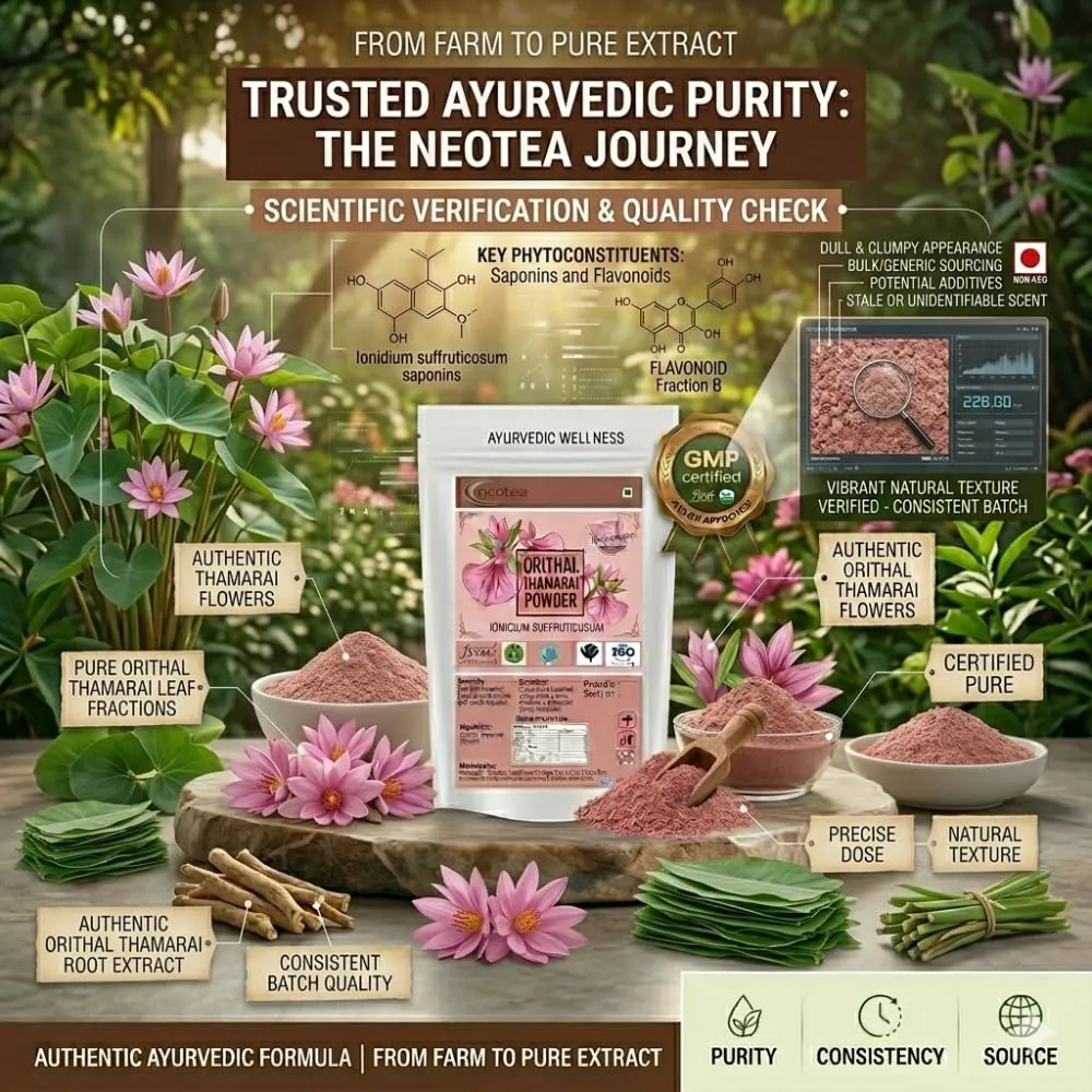 Orithal Thamarai Powder | Spade Flower Hybanthus Enneaspermus | Ratnapurush, Nilakobari, Ratanparas | 100% Natural Herbal Powder | No Added Flavors | Supports Health & Wellness | Boost Stamina for Men and Women