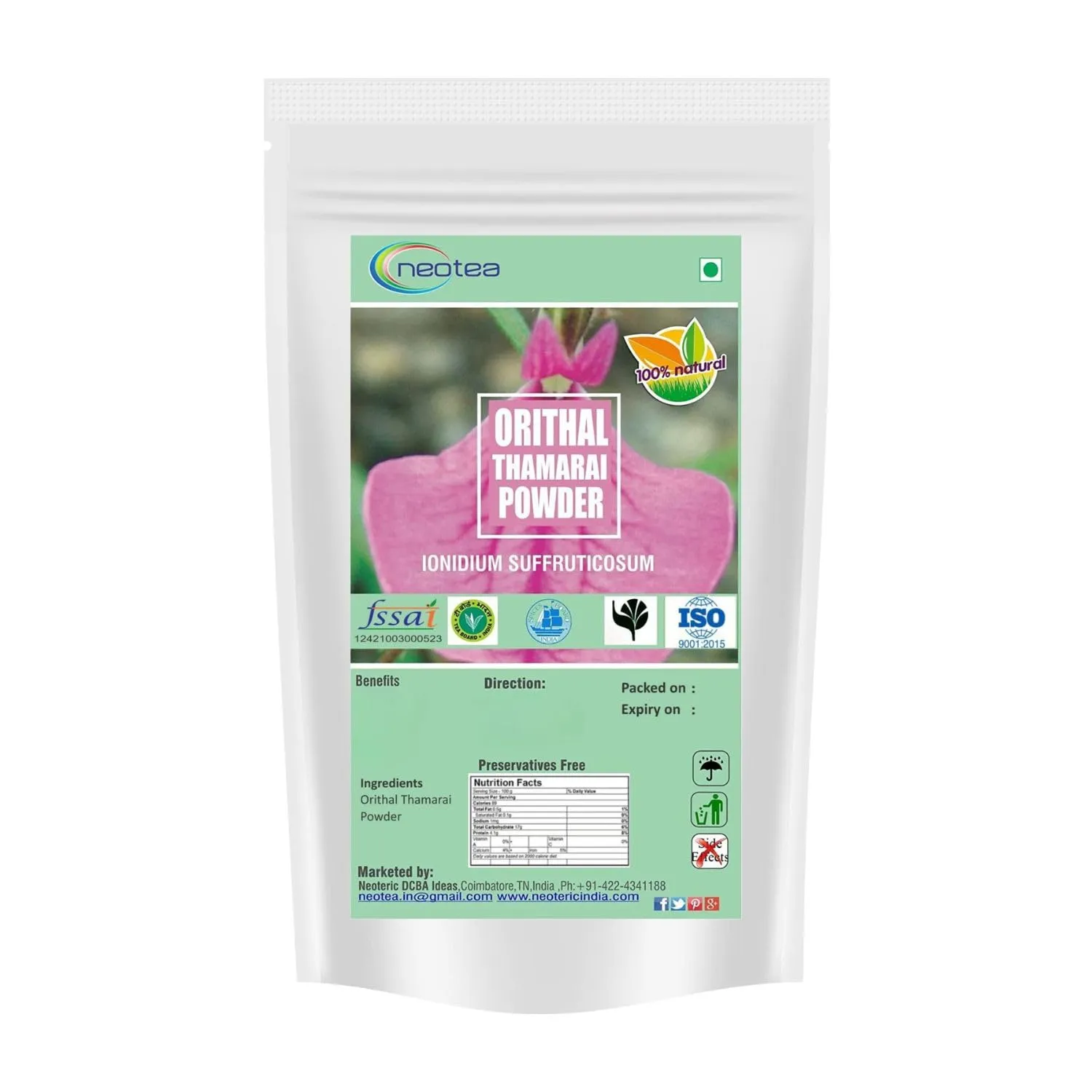 Orithal Thamarai Powder | Spade Flower Hybanthus Enneaspermus | Ratnapurush, Nilakobari, Ratanparas | 100% Natural Herbal Powder | No Added Flavors | Supports Health & Wellness | Boost Stamina for Men and Women